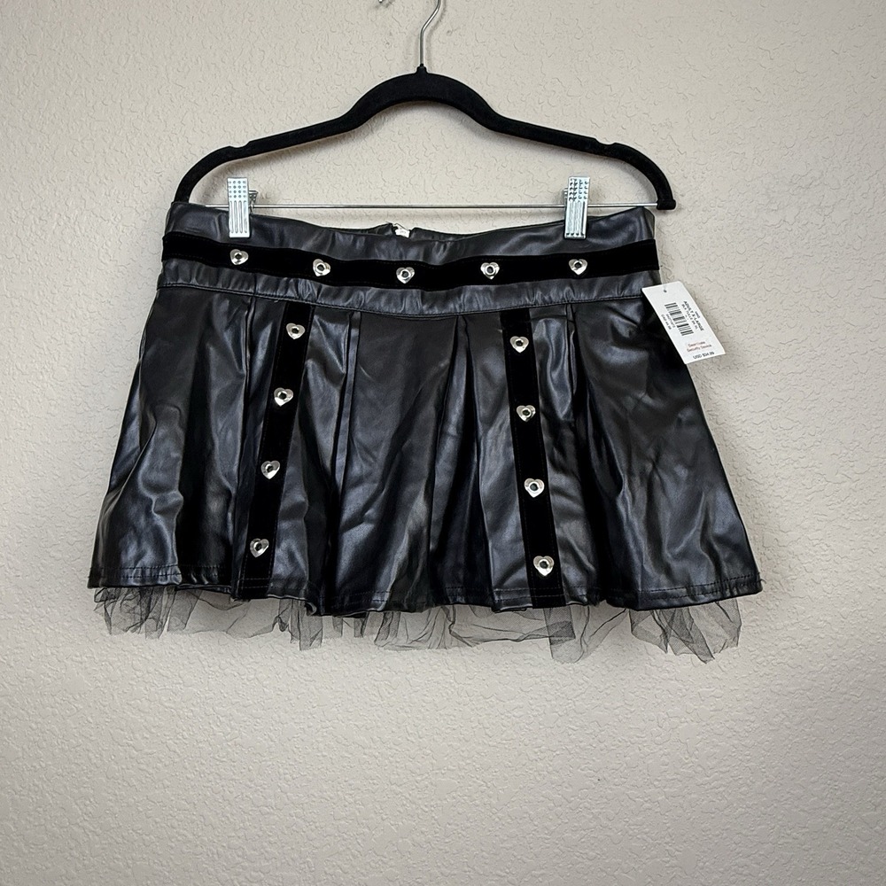 NWT BodyRage Black Micro Mini Skirt Tulle Silver Heart Studs Sz XL *measurements